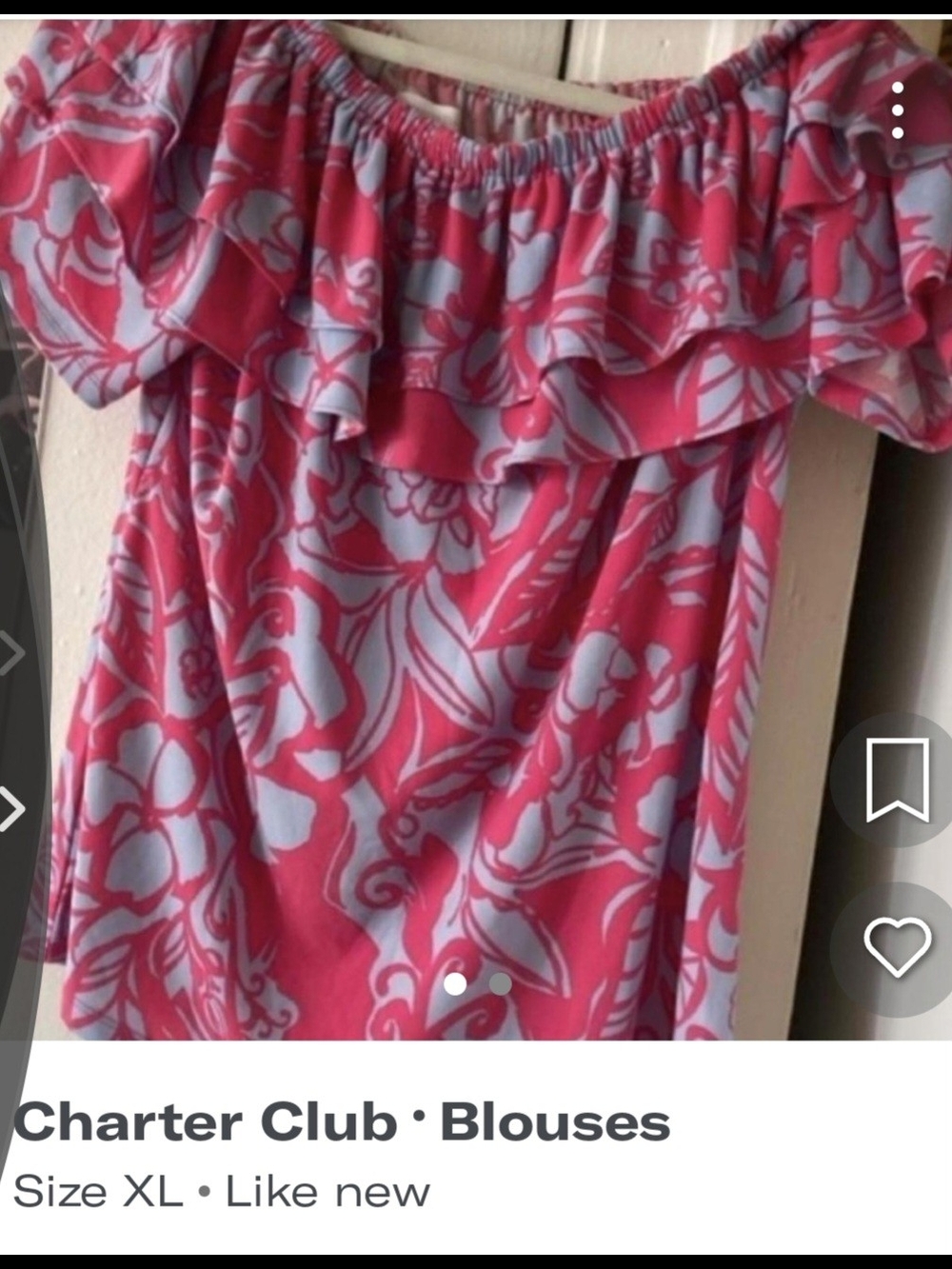 Charter Club Pink & Light Blue Off-Shoulder Ruffle Top